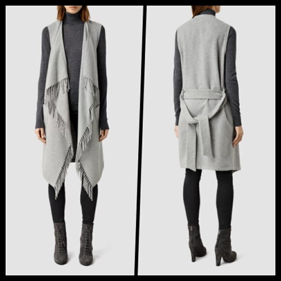 AllSaints Paxon Sleeveless Coat Italian Wool RARE - Picture 1 of 7